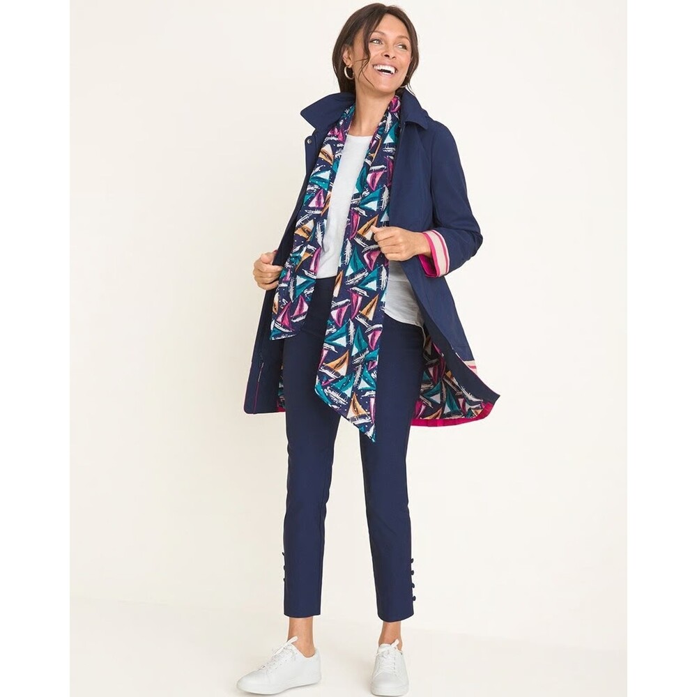 Chicos So Slimming Brigitte Dress Pants Womens 2.5 US 14 Blue Button Hem NEW